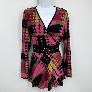 Vintage Y2K Long Sleeve Shirt Size XL Pink Polka Dots Early 2000s Whimsical